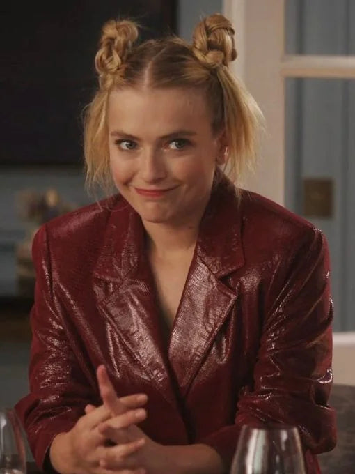 Camille Razat Emily In Paris Maroon Leather Blazer