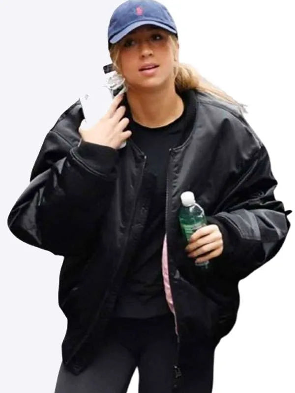 Tate McRae NYC 2026 Black Bomber Jacket
