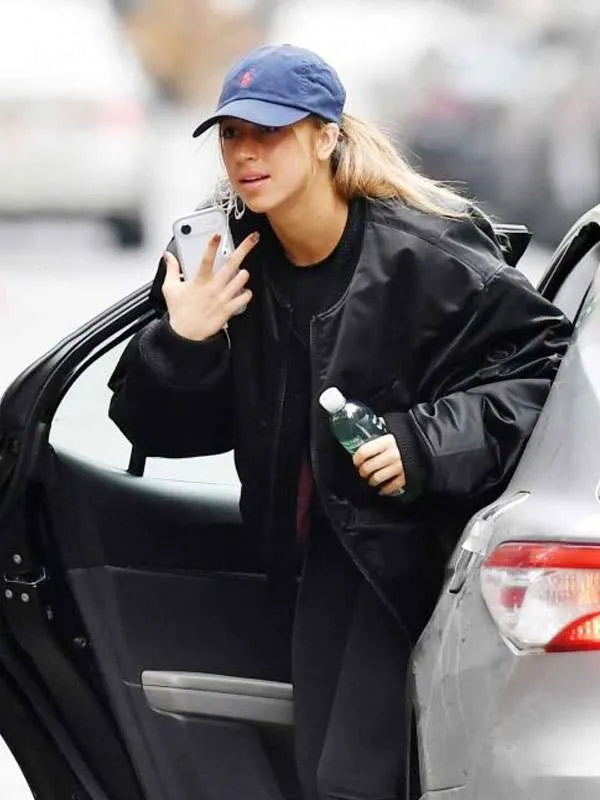 Tate McRae NYC 2026 Black Bomber Jacket
