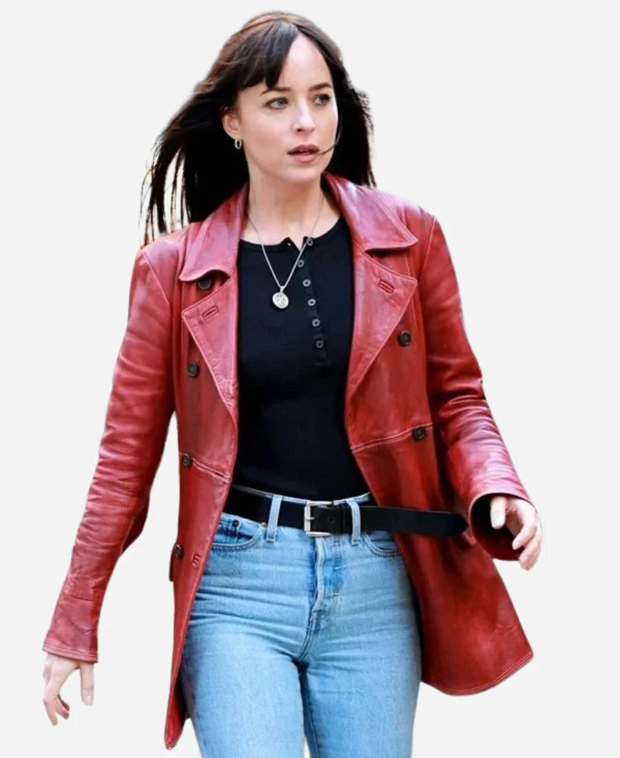 Madame Web 2024 Dakota Johnson Maroon Coat