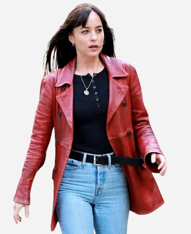 Madame Web 2024 Dakota Johnson Maroon Coat