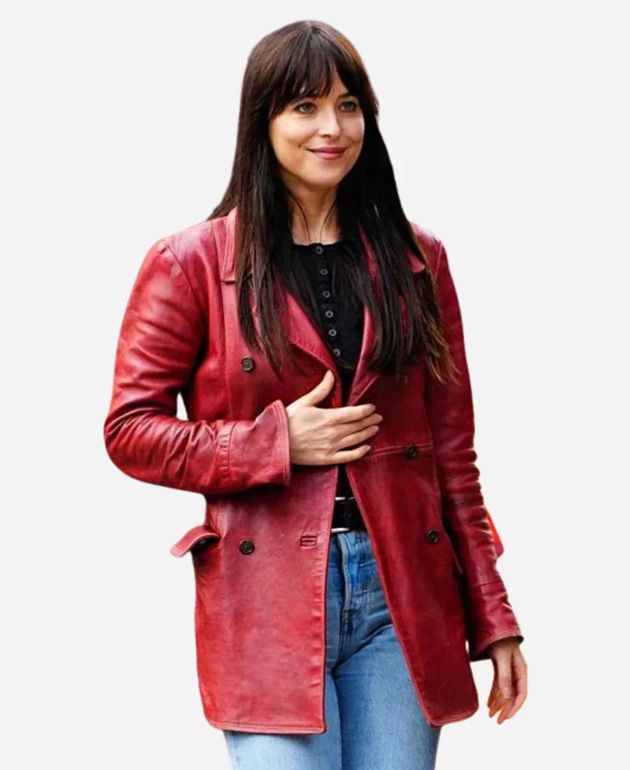Madame Web 2024 Dakota Johnson Maroon Coat