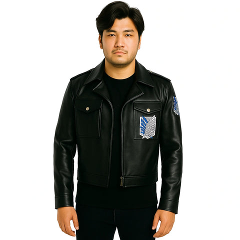 Mens Attack On Titan Cosplay Leather Jacket