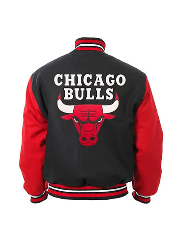 Chicago Bulls Varsity Jacket With Red Leather Sleeves