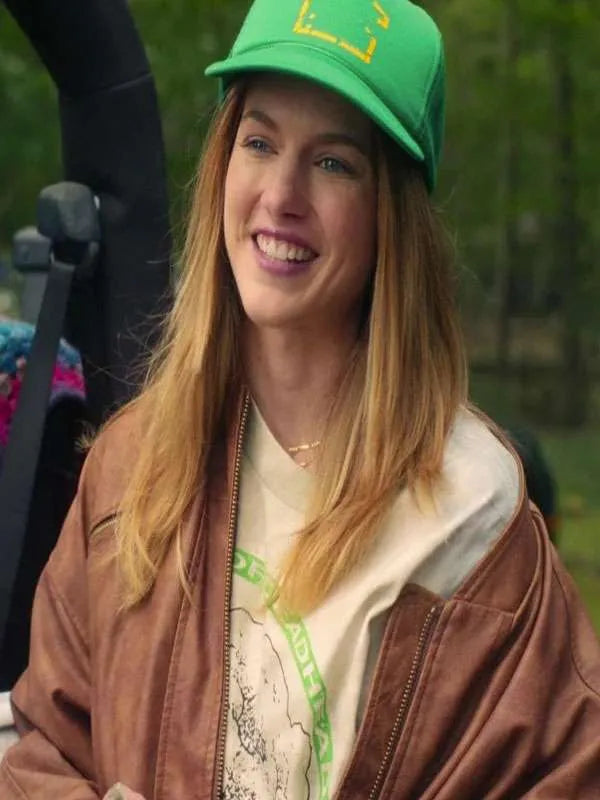 Roommates 2026 Chloe East Brown Leather Jacket