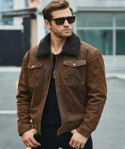 Shearling Leather Jacket With Fur Collar | Chris Leather Jacket