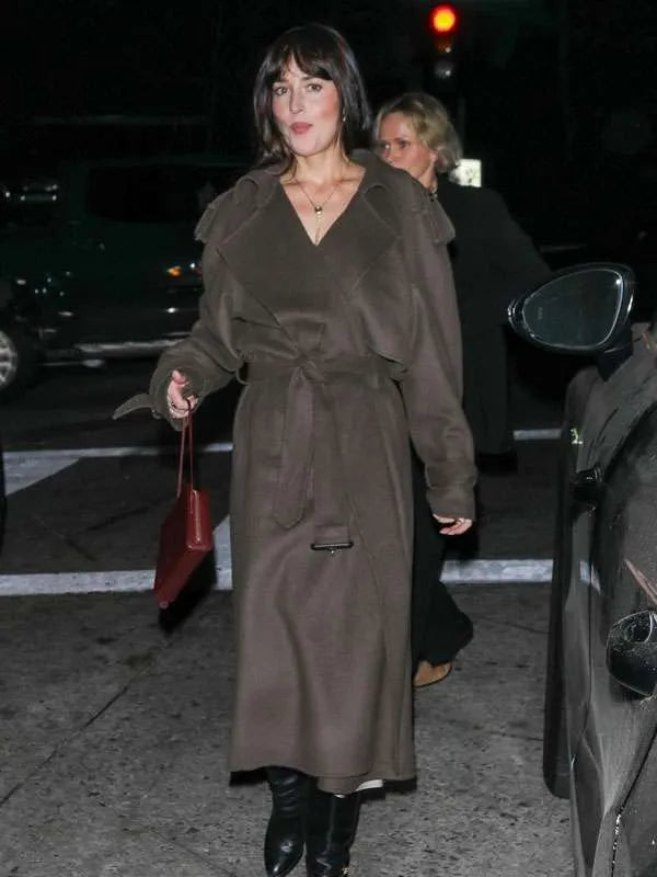 Dakota Johnson L A 2025 Brown Trench Coat
