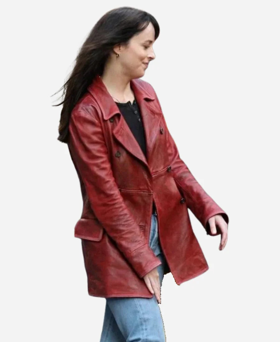 Madame Web 2024 Dakota Johnson Maroon Coat