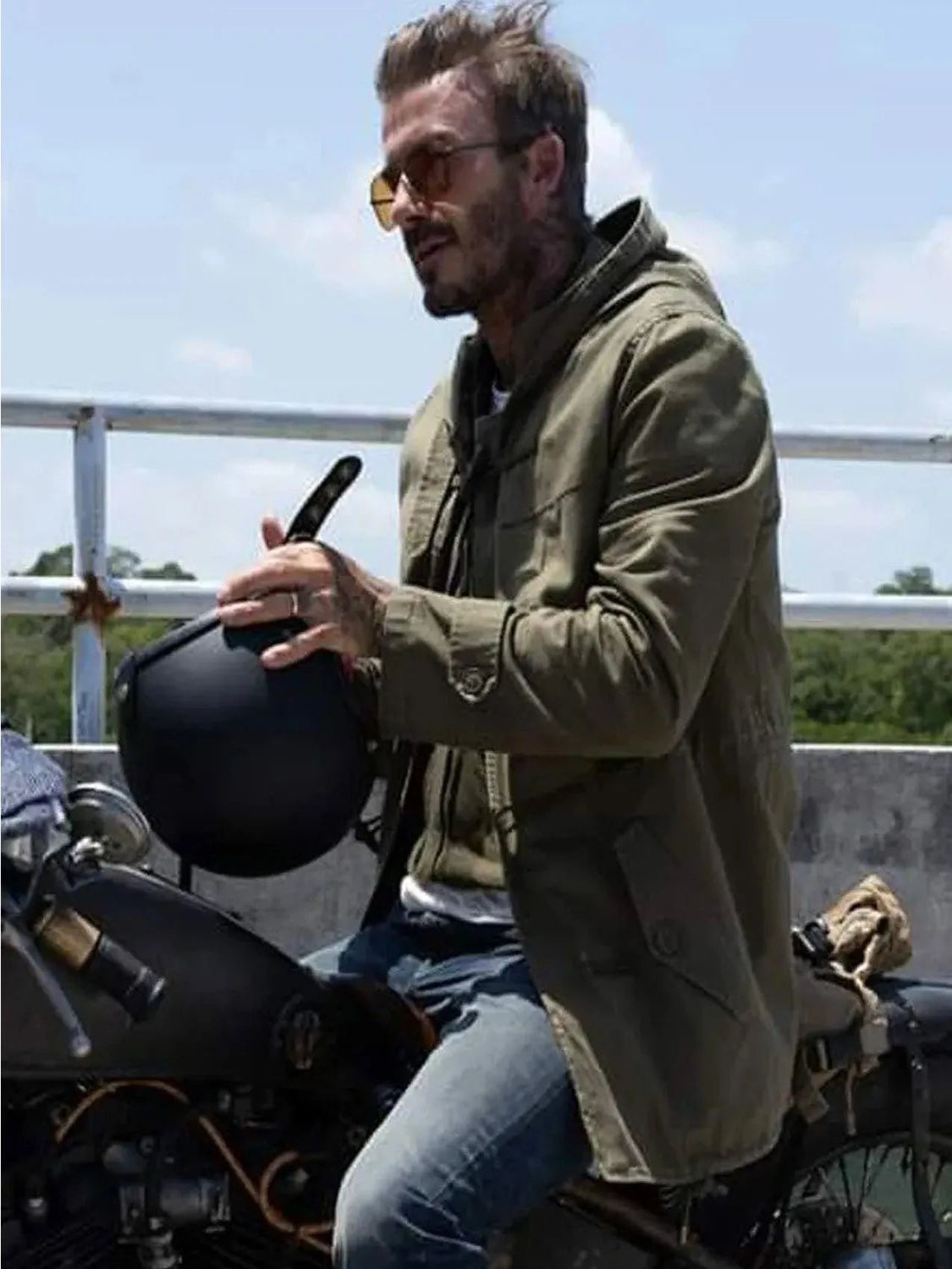 DavidBeckhamGreenBikerHoodedJacket_1