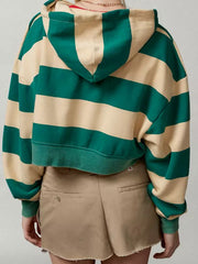 Cobra Kai S06 Oona O’Brien Green Striped Zip-Up Hood­ie