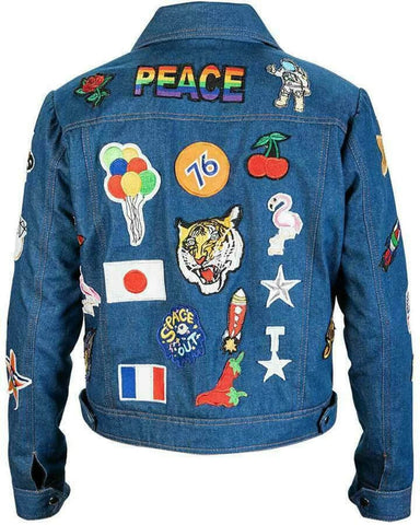 Elton John Rocket Man Rock Star Taron Egerton Blue Jeans Patched Denim Jacket