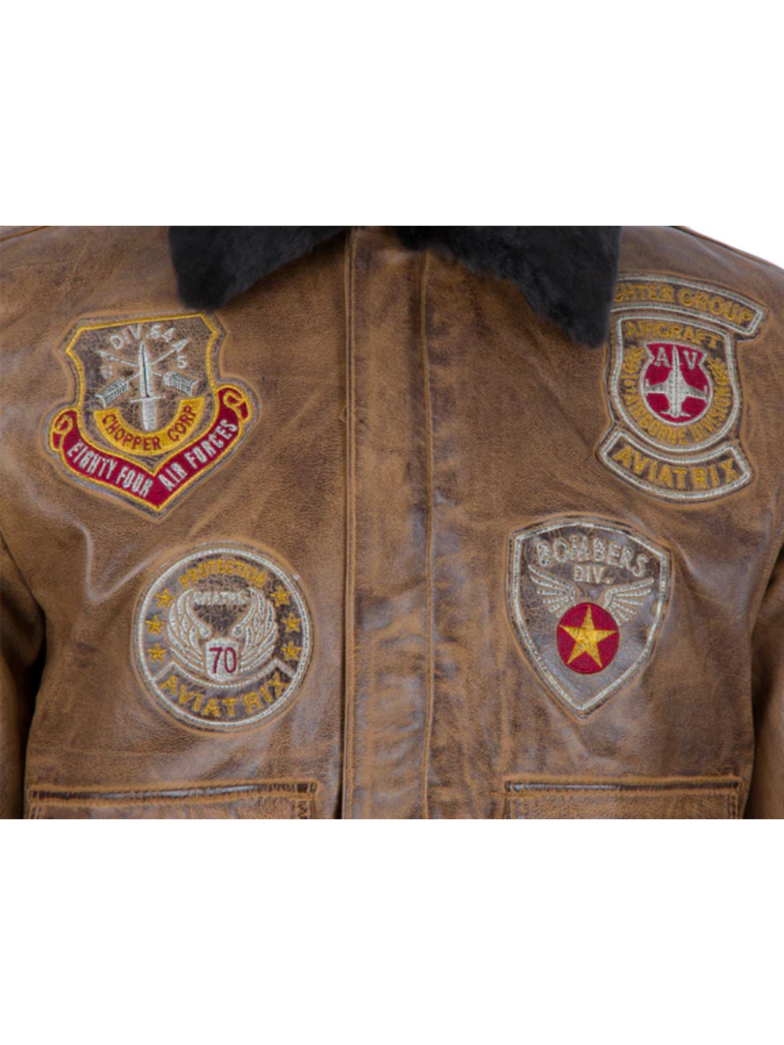 Devin Aviator Tan Bomber Brown Leather Jacket With Patches