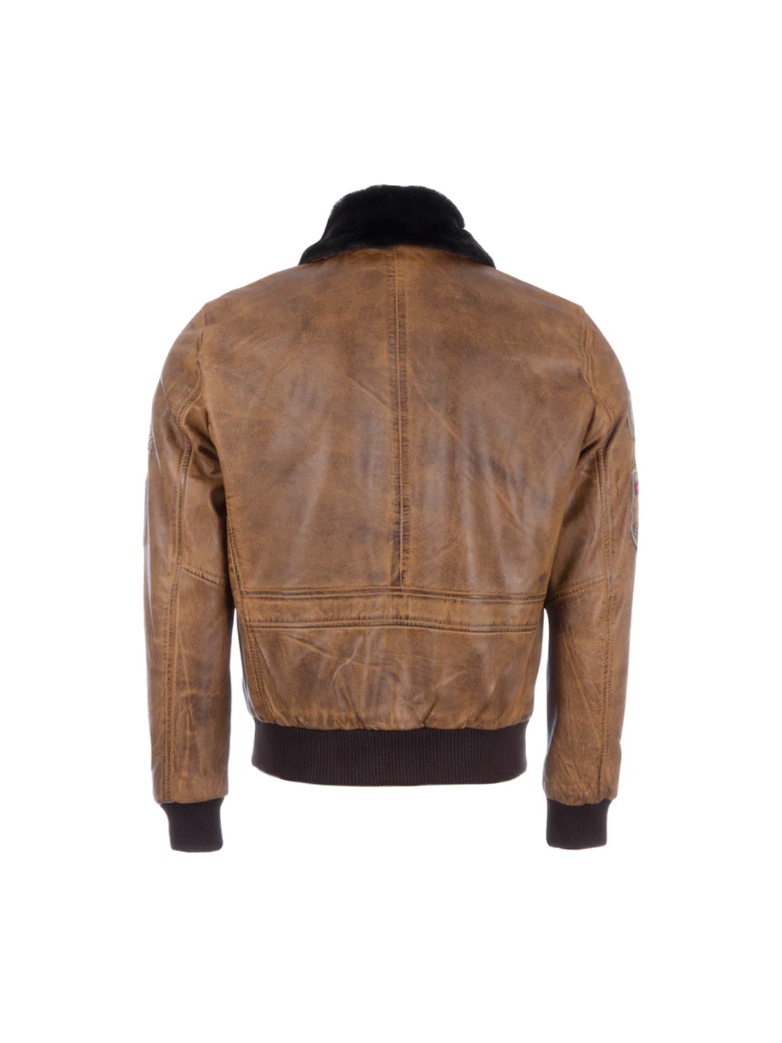 Devin Aviator Tan Bomber Brown Leather Jacket With Patches