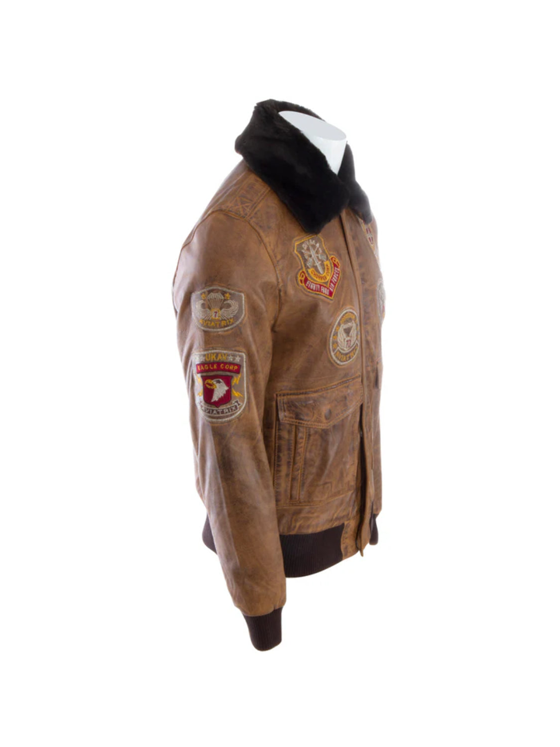 Devin Aviator Tan Bomber Brown Leather Jacket With Patches