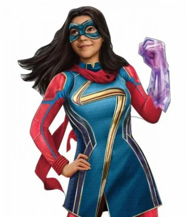 Disney Universe Ms Marvel Kamala Khan Iman Vellani Simulated Blue Cosplay Leather Jacket