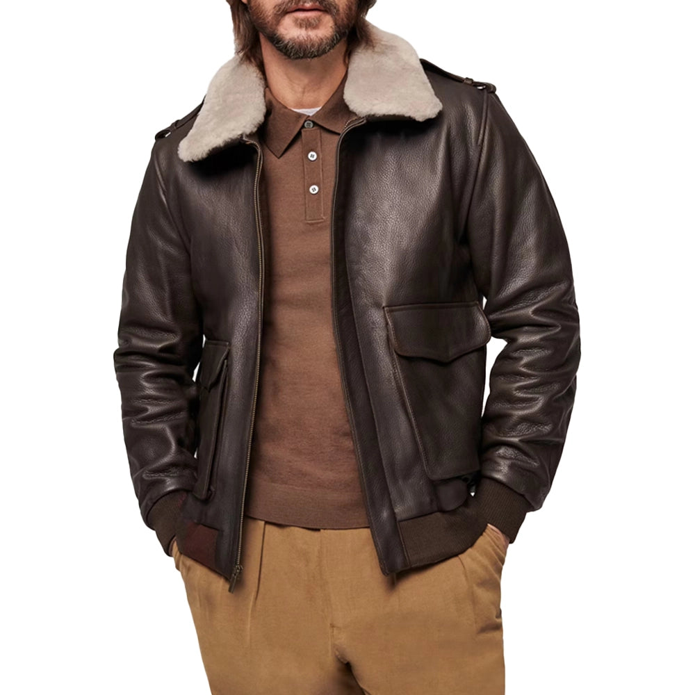 Brown Leather Bomber Air Force Jacket
