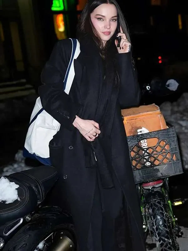 NYC 2026 Dove Cameron Black Wool Coat
