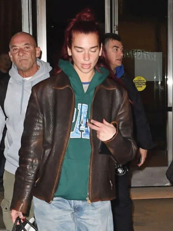 DuaLipa2024NYBrownLeatherJacket_2