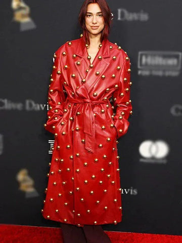 DuaLipa2024Pre-GrammyPartyRedLeatherTrenchCoat_2