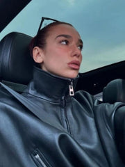 Dua Lipa Black Leather Jacket