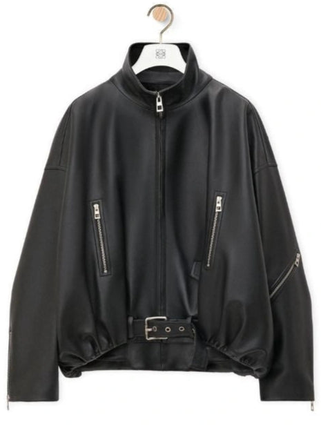 Dua Lipa Stylish Oversized Black Leather Jacket