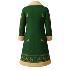 Elegant Red Christmas Coat with Gold Reindeer Design