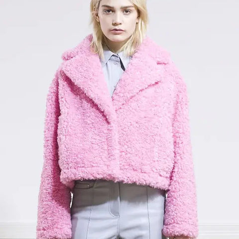 Wednesday 2022 Enid Sinclair Pink Shearling Jacket