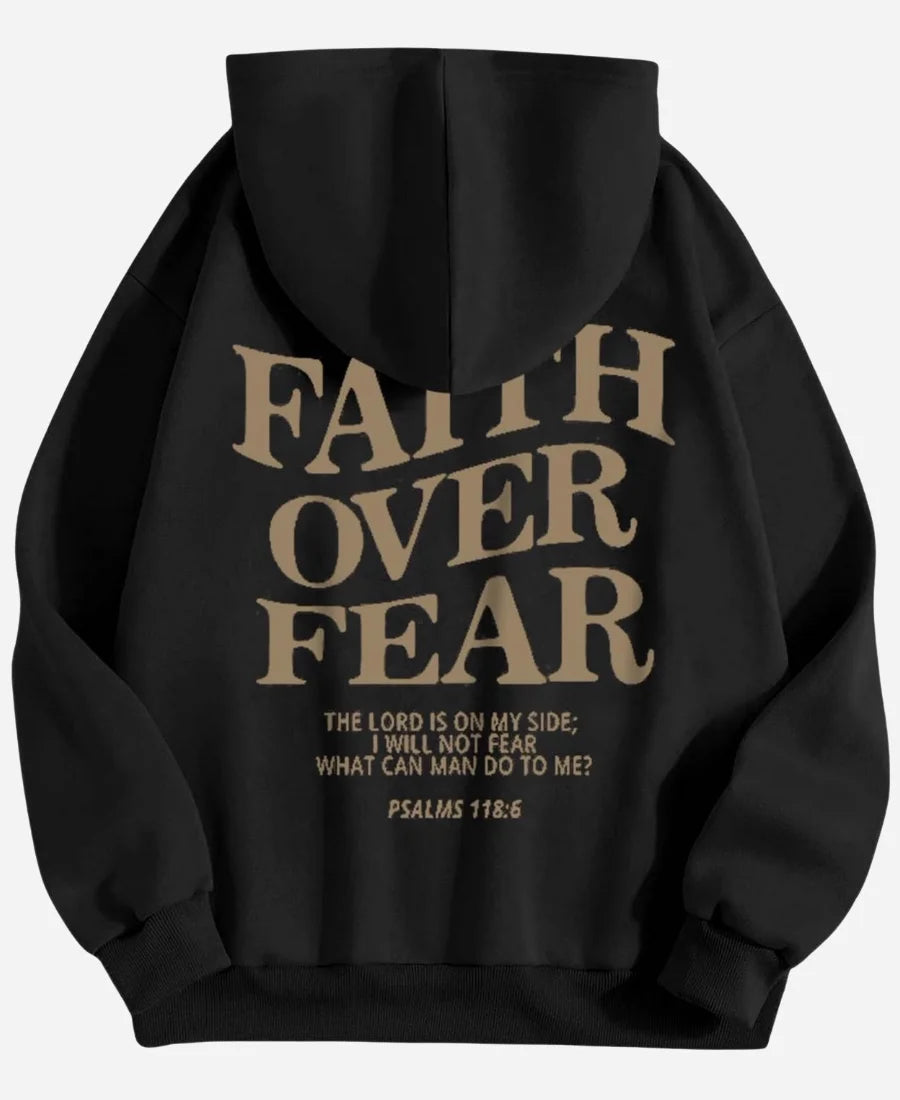 Faith Over Fear Pullover Black Hoodie For Unisex