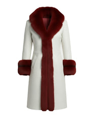 Christmas Inspired White Coat with Red Faux Fur Crocodile Texture  