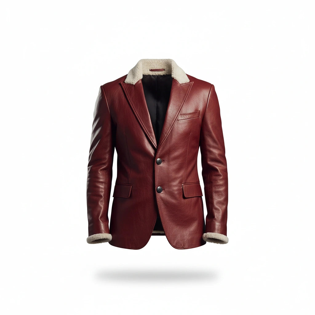 Santa Red Shearling Leather Christmas Jacket Blazer