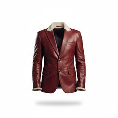 Santa Red Shearling Leather Christmas Jacket Blazer