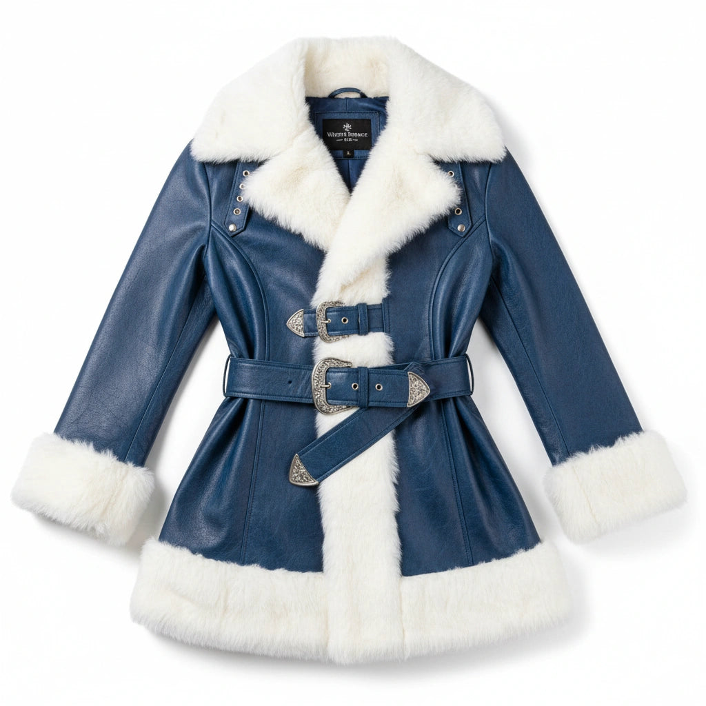 Santa Claus Blue Leather Christmas Coat