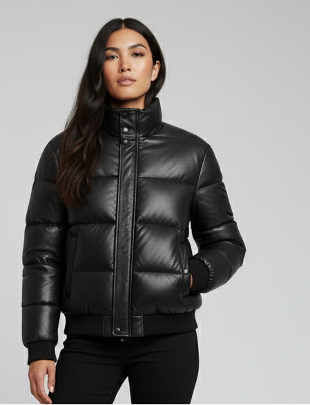 Moncler Style Leather Puffer Jacket