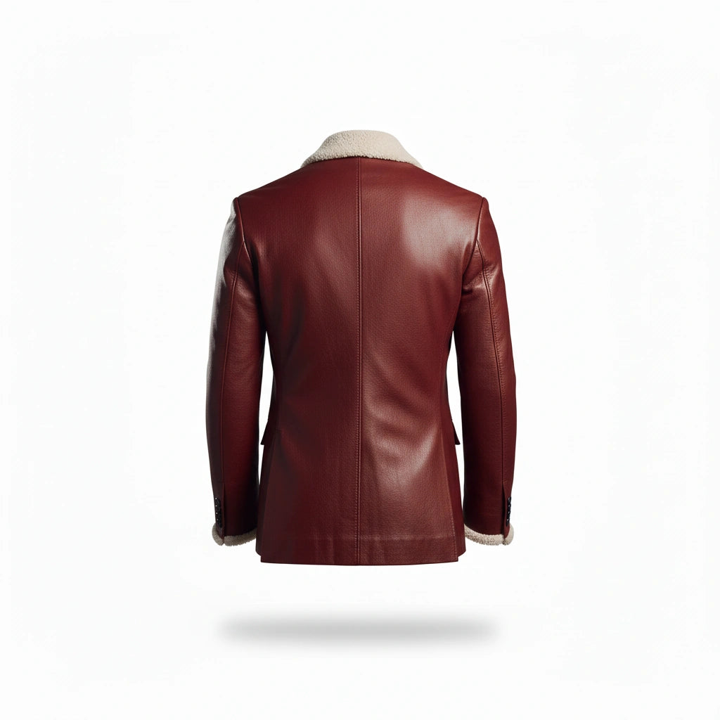 Santa Red Shearling Leather Christmas Jacket Blazer