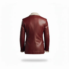 Santa Red Shearling Leather Christmas Jacket Blazer
