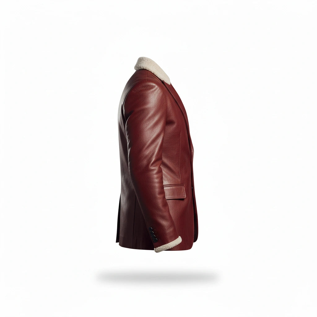 Santa Red Shearling Leather Christmas Jacket Blazer