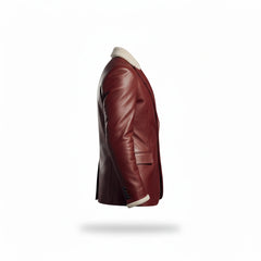Santa Red Shearling Leather Christmas Jacket Blazer