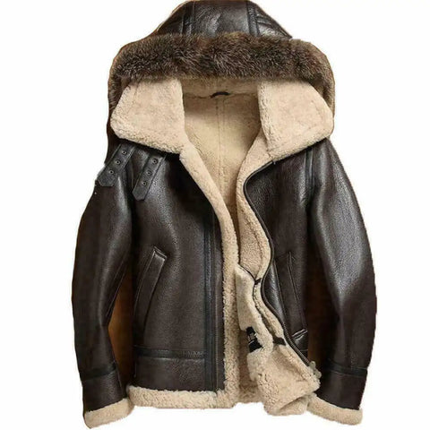 Genuine Sheepskin Shearling Detachable Hooded B3 Flight Jacket