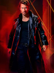 Glen Powell The Running Man Black Leather Coat