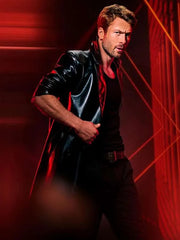 Glen Powell The Running Man Black Leather Coat