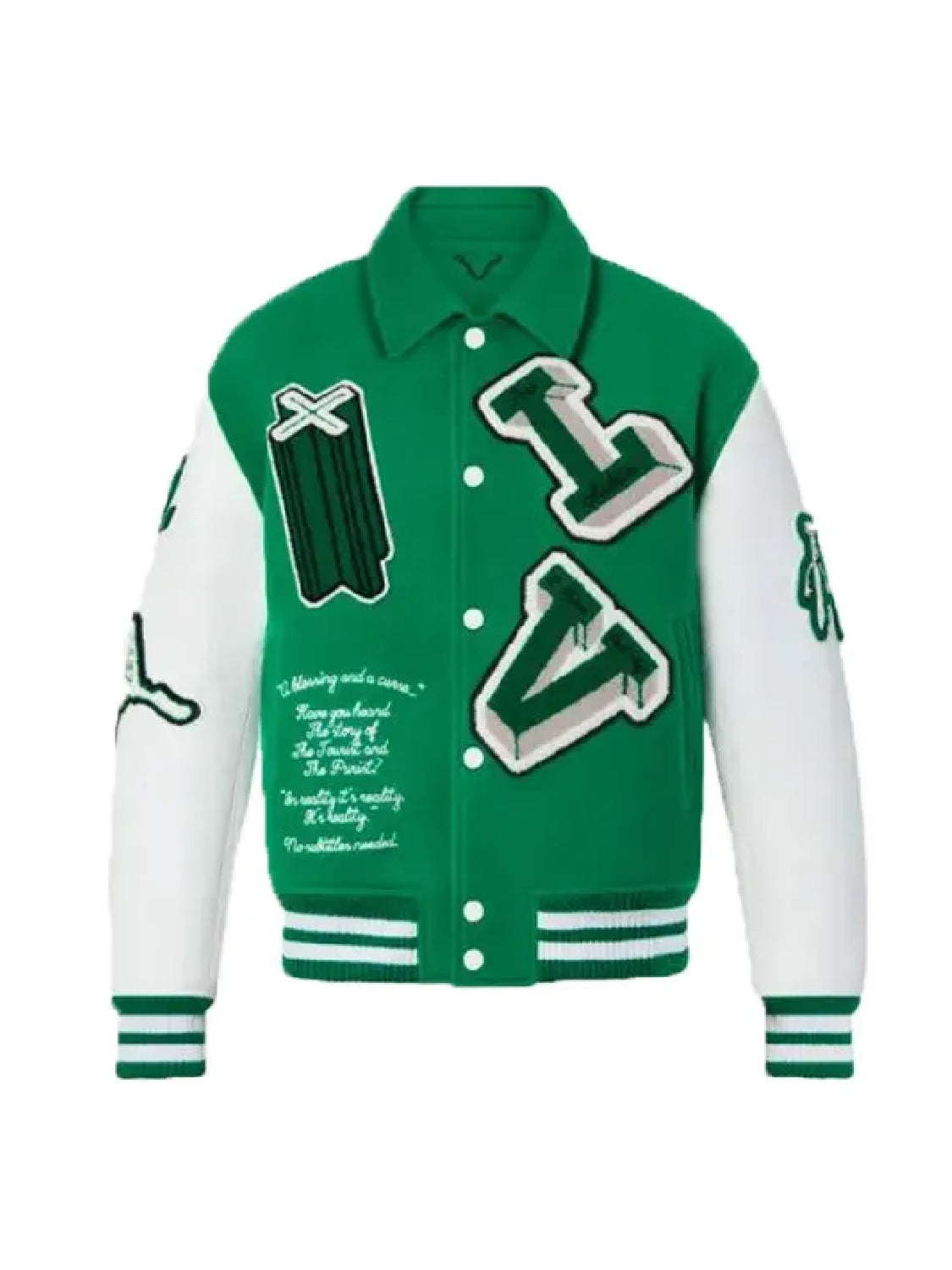 Louis Vuitton Green Wool Varsity Jacket With White Leather Sleeves