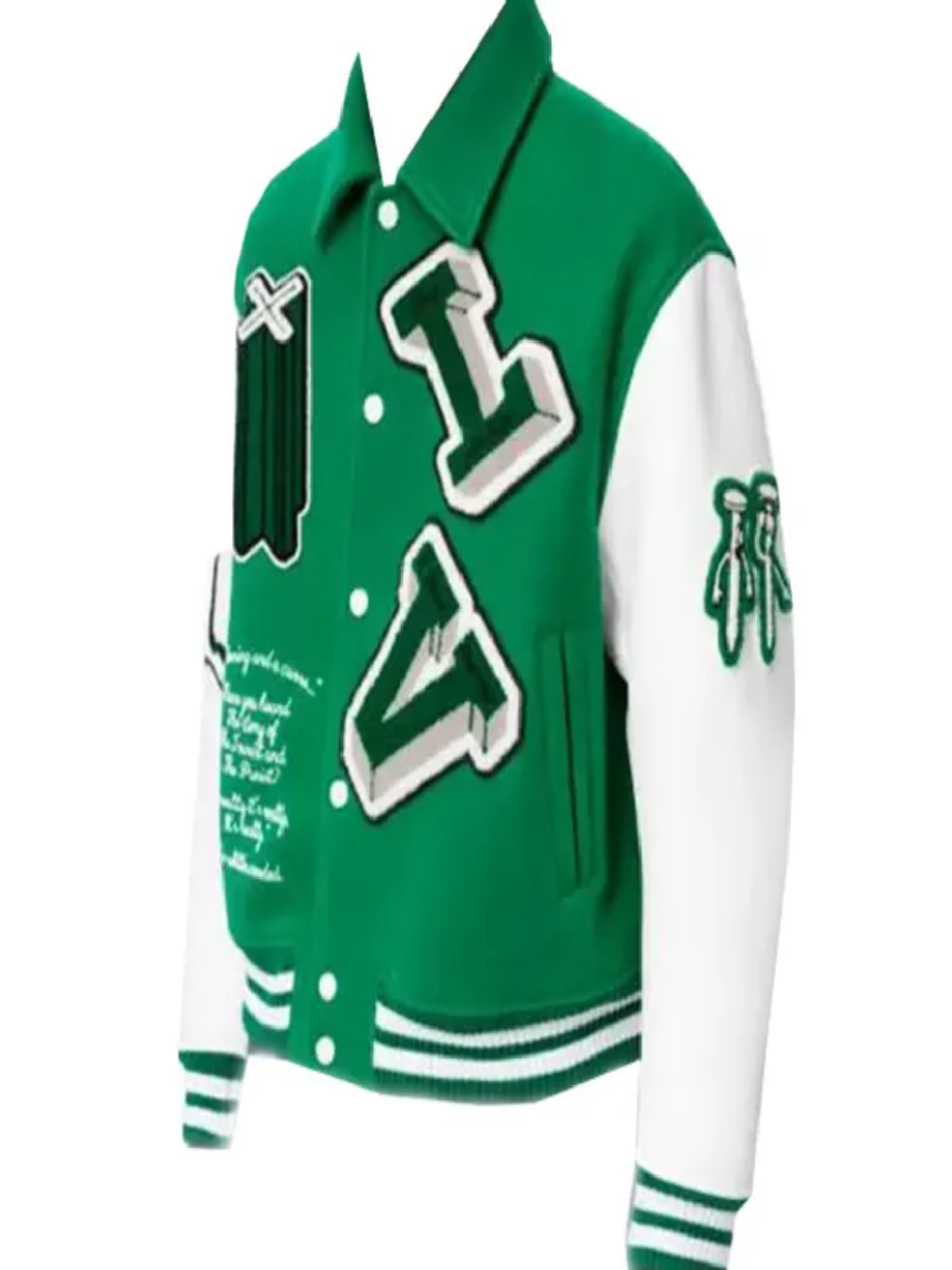 Louis Vuitton Green Wool Varsity Jacket With White Leather Sleeves