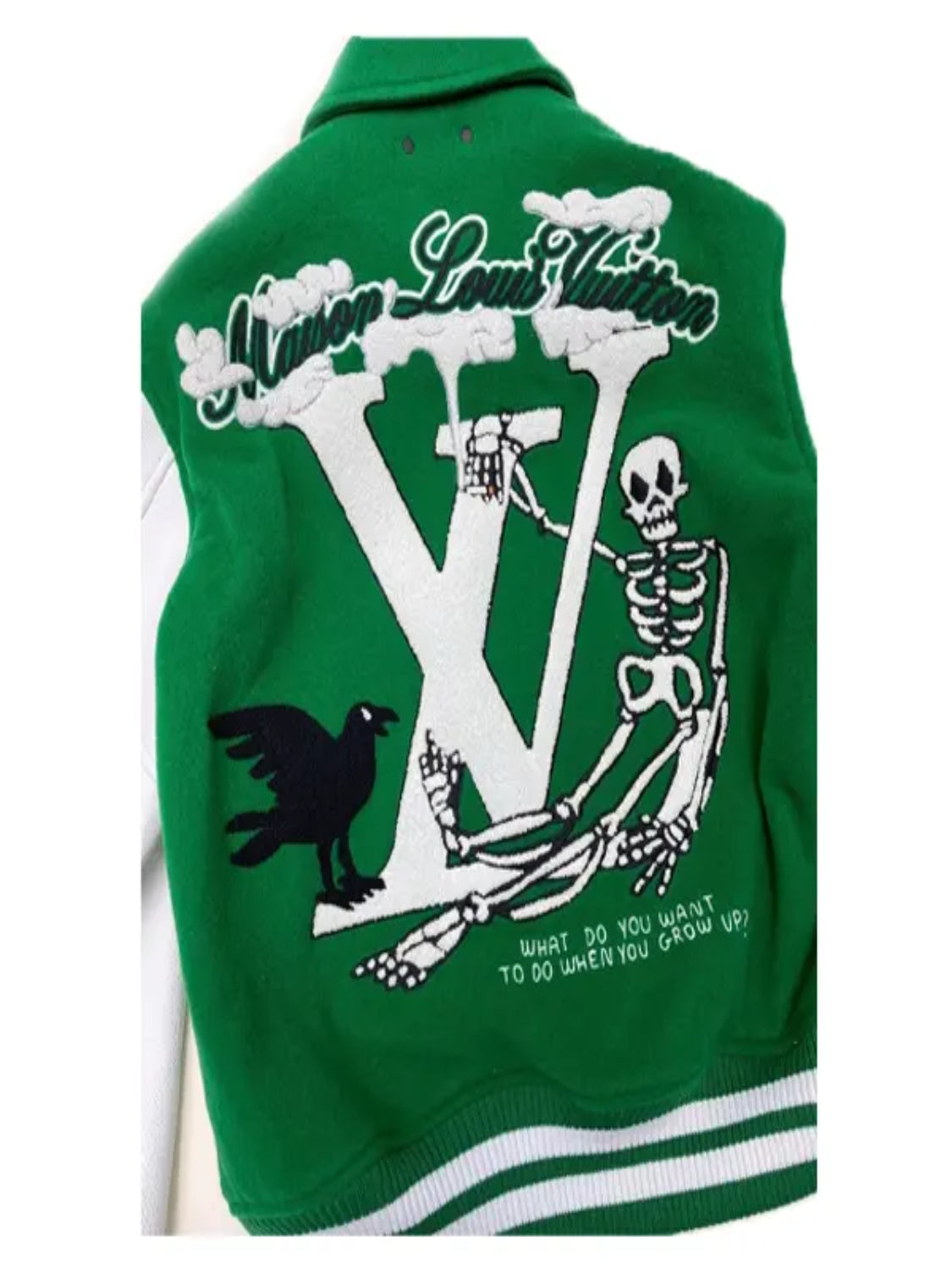 Louis Vuitton Green Wool Varsity Jacket With White Leather Sleeves