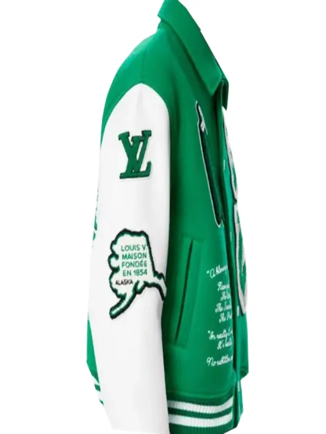 Louis Vuitton Green Wool Varsity Jacket With White Leather Sleeves