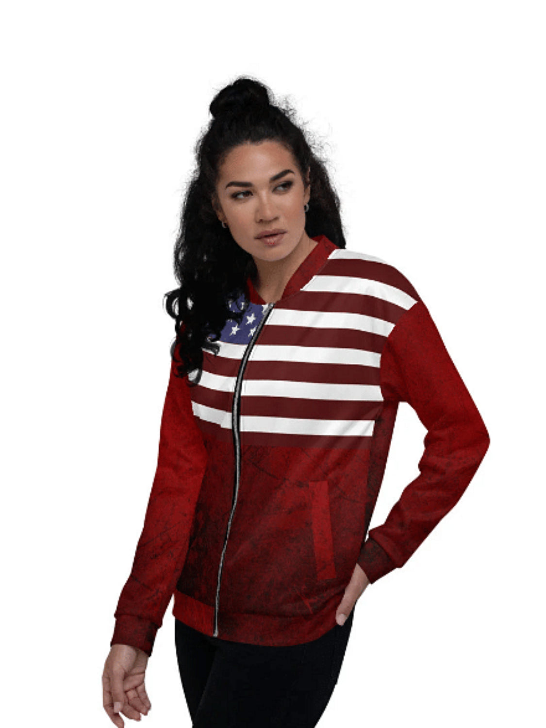 American Flag Bomber Jacket | Red Grunge Jacket