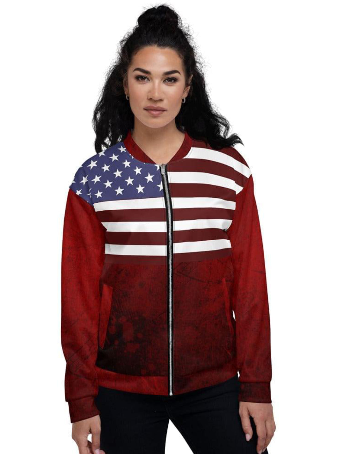 American Flag Bomber Jacket | Red Grunge Jacket