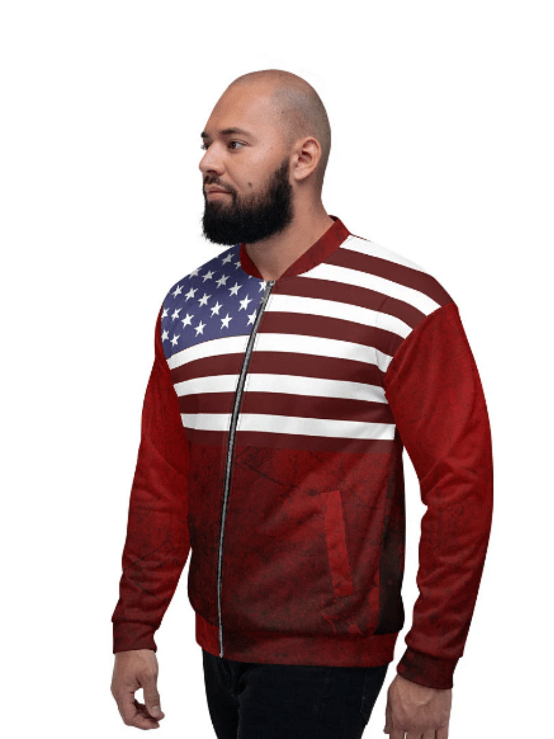 Men's Grunge Style 4th July Independence Day American Flag Red Bomber Jacket