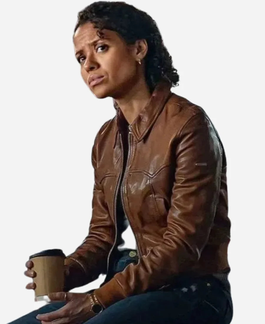 Gugu Mbatha Lift 2024 Raw Brown Leather Jacket