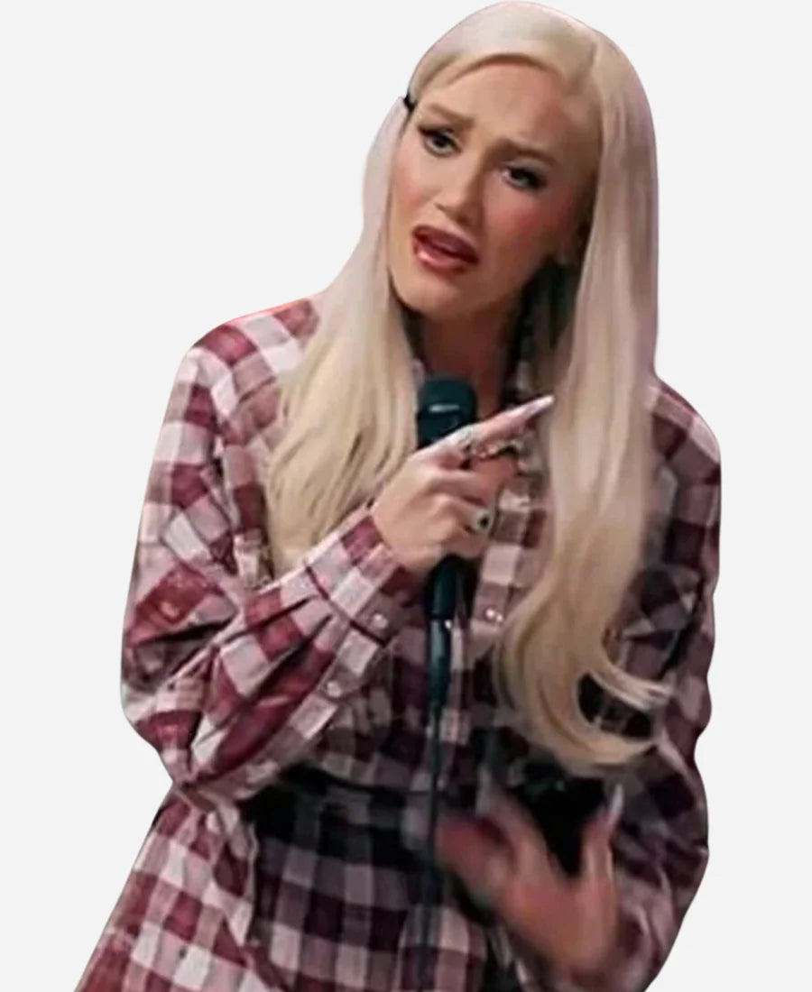 Gwen Stefani The Voice S026 Red Plaid Belted Shirt Dress For Women