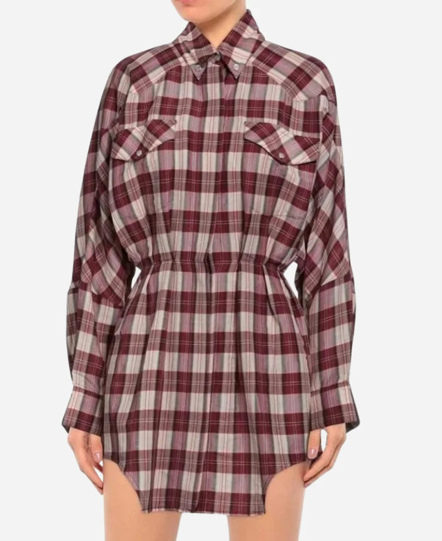 Gwen Stefani The Voice S026 Plaid Belted Shirt Dress